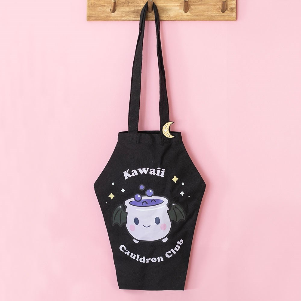 Something Different - Kawaii Cauldron Club Coffin Shaped with Enamel Pin Badge Tote bag - Multicolours